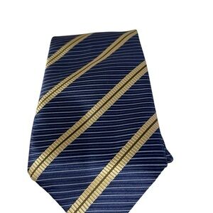 Henry Jacobson Blue and Gold Repp Tie 100% Silk Hand Made 58 X 4 inches